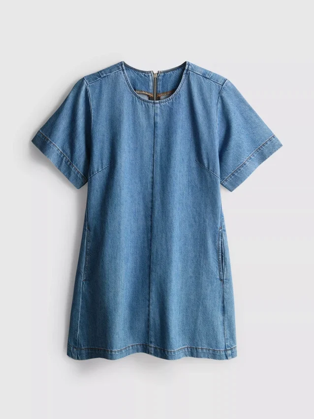 Mini-shiftkjole i bomullsdenim