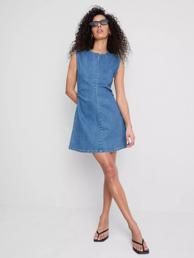 Minikjole i bomullsdenim med A-linje