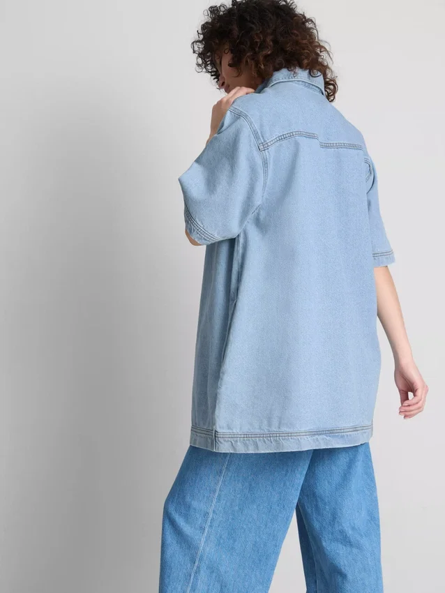 Minikjole i bomullsdenim med krage