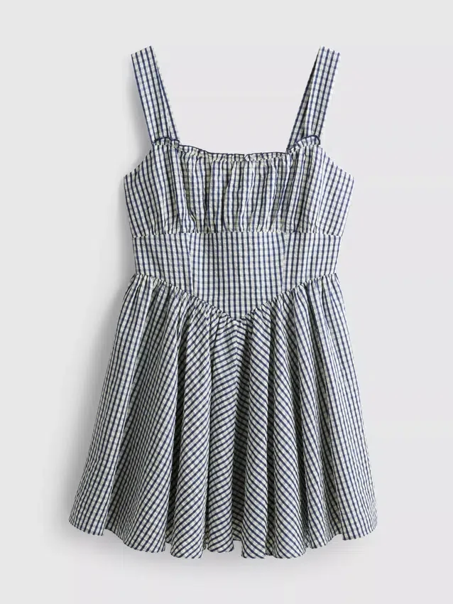 Minikjole med korsett i gingham-mønster