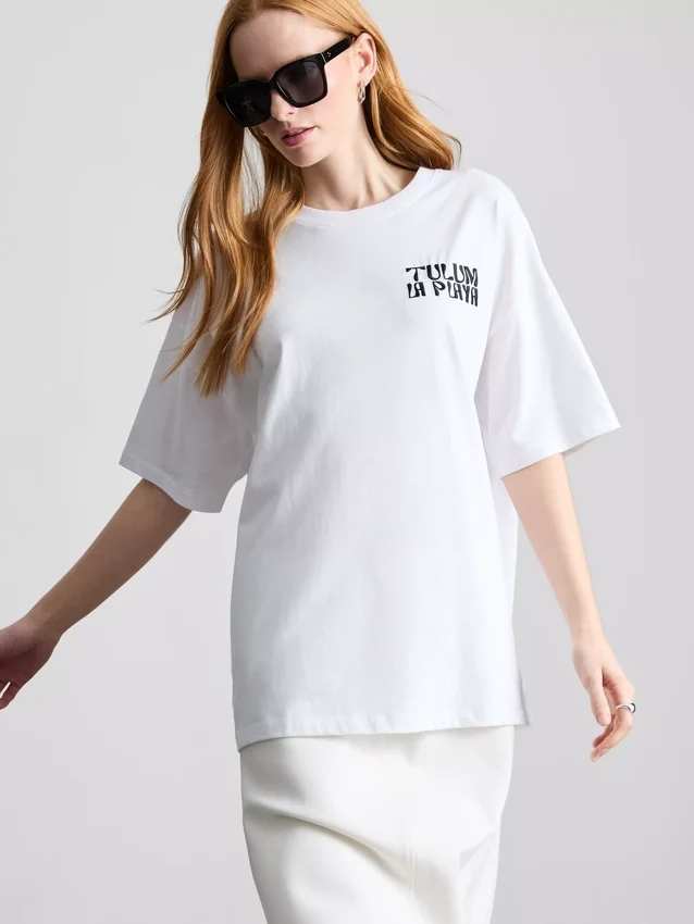 Oversized grafisk boyfriend-T-skjorte i bomull