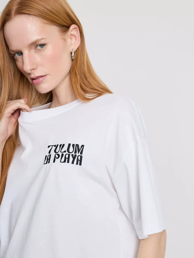 Oversized grafisk boyfriend-T-skjorte i bomull