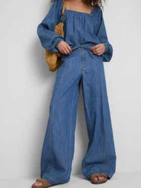 Paula Echevarría bomullsrik denim med vide ben