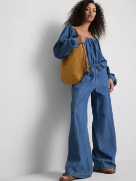 Paula Echevarría bomullsrik denim med vide ben
