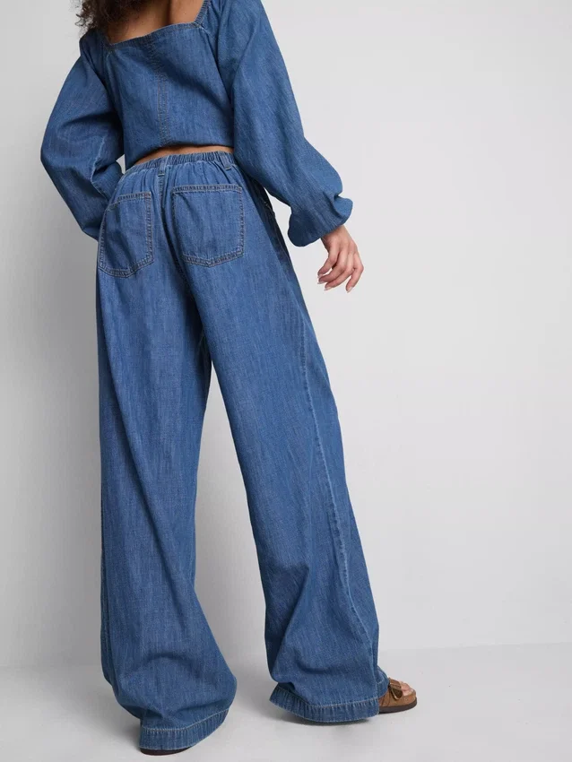 Paula Echevarría bomullsrik denim med vide ben