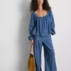 Paula Echevarría denim-top med puffermmer