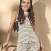 Paula Echevarría strikket stripet topp med knapper
