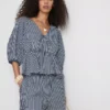 Paula Echevarría stripet seersucker-bluse med puffermmer
