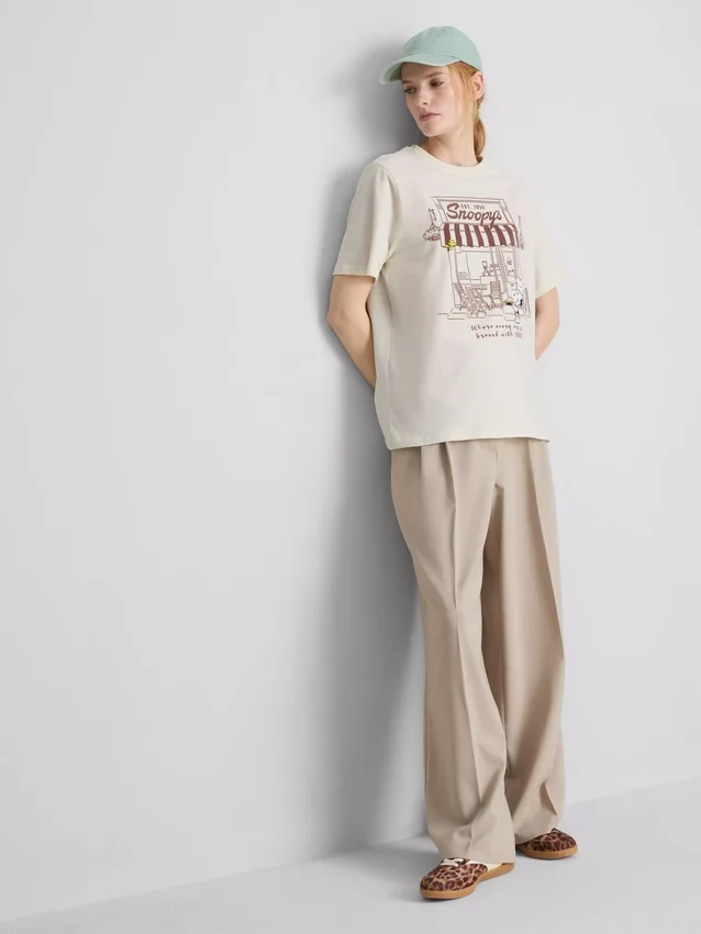 Peanuts Snoopy bomulls-T-skjorte i café-stil