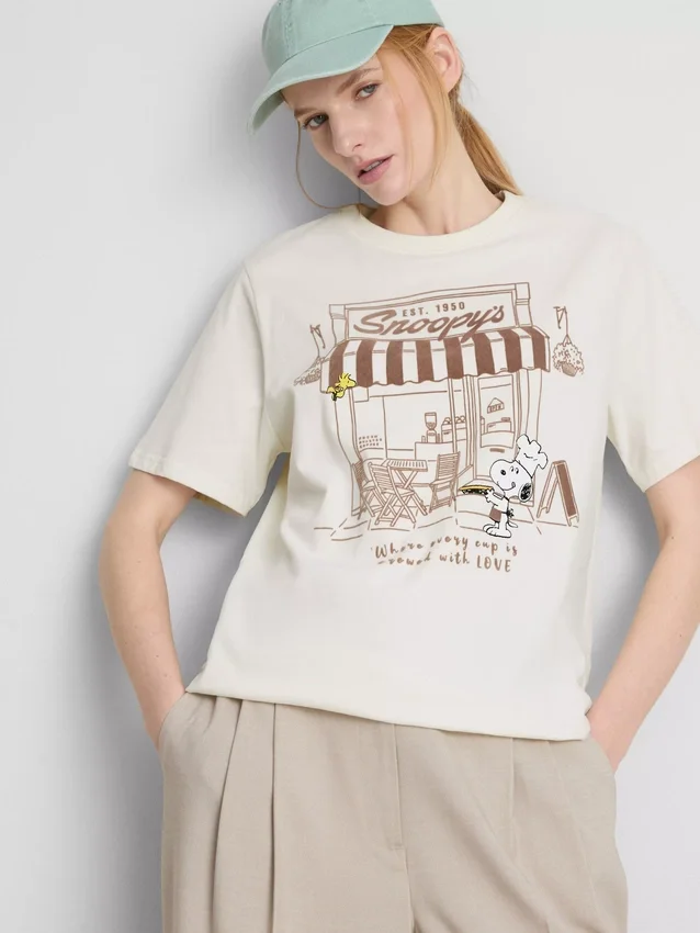 Peanuts Snoopy bomulls-T-skjorte i café-stil