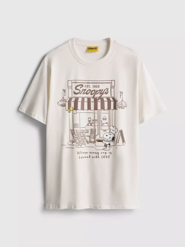 Peanuts Snoopy bomulls-T-skjorte i café-stil