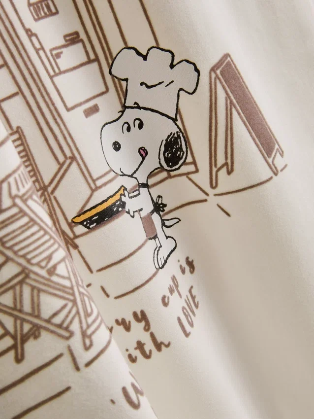 Peanuts Snoopy bomulls-T-skjorte i café-stil