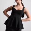 Peplum-top i krepp med hjerteformet utringning