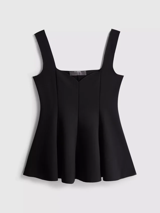 Peplum-top i krepp med hjerteformet utringning