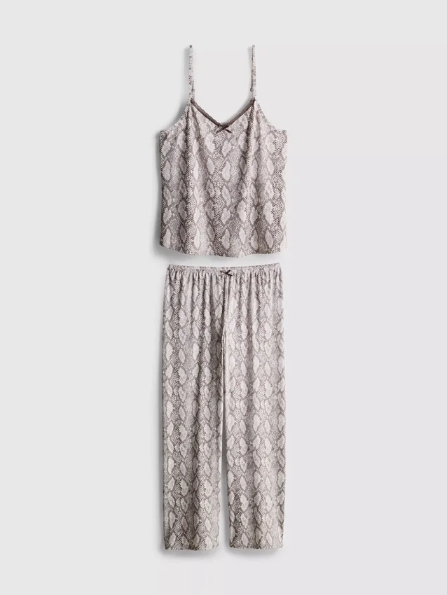 Pysjamaser med leopardmønstret blonder-cami