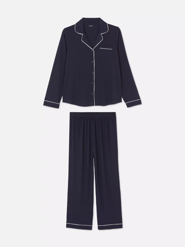 Pysjamassett i jersey med lange ermer i boyfriend-stil