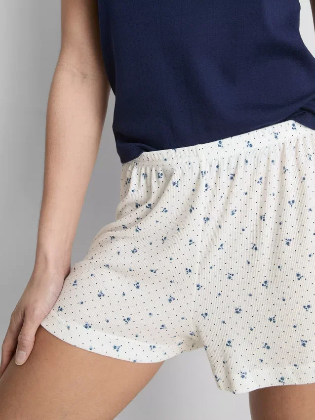 Ribbede pysjamaser-shorts i jersey