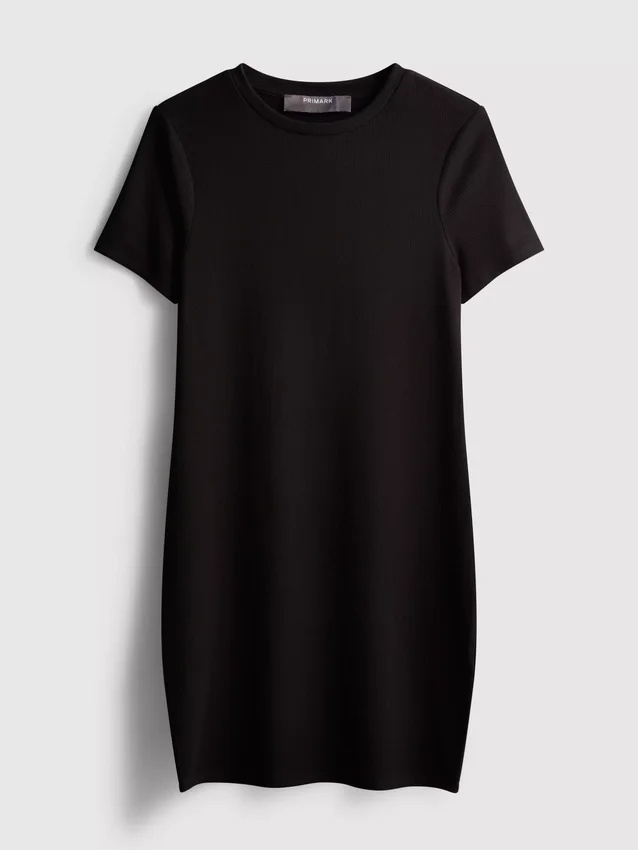 Ribbet bodycon-minikjole i T-skjorte-stil