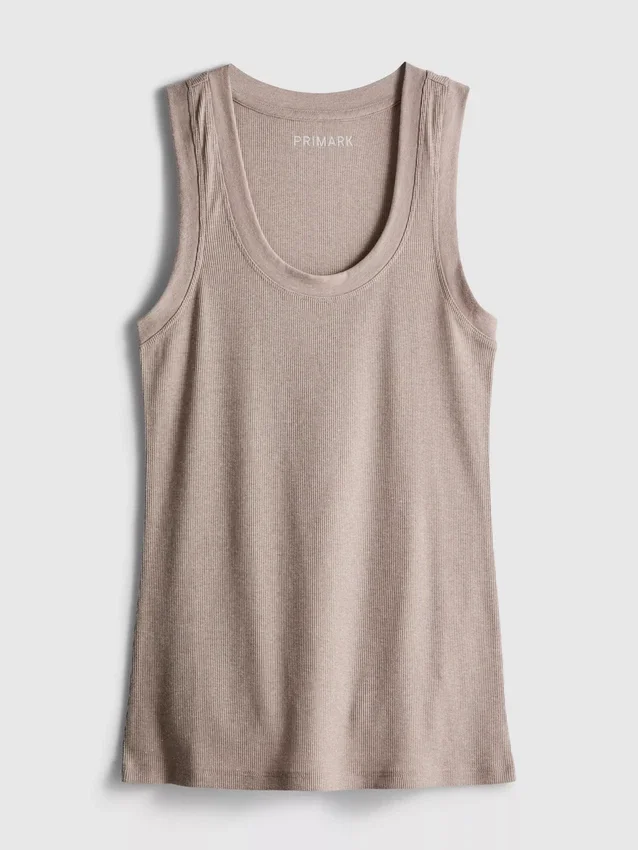 Ribbet tank-top i bomullsblanding