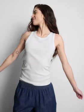 Ribbet tank-top med racerrygg i bomullsrikt materiale