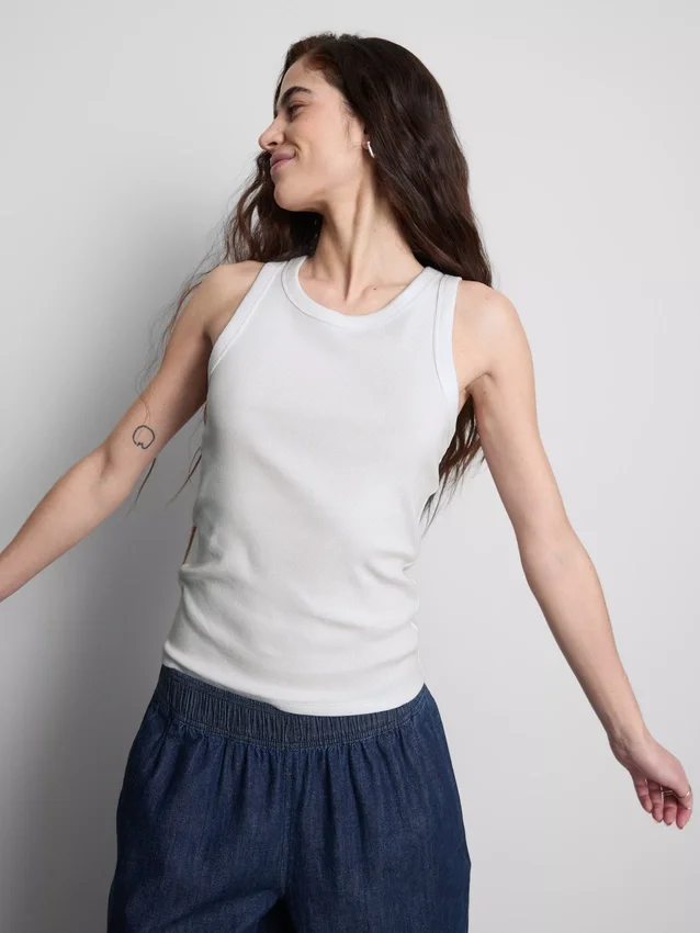 Ribbet tank-top med racerrygg i bomullsrikt materiale