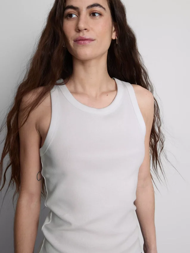 Ribbet tank-top med racerrygg i bomullsrikt materiale