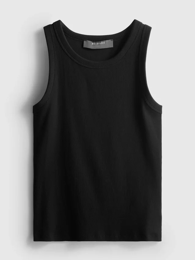 Ribbet tank-top med racerrygg i bomullsrikt materiale