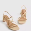 Sandaler med bred passform, raffia-kant og blokkhæl