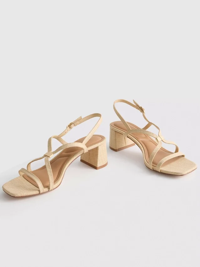 Sandaler med bred passform, raffia-kant og blokkhæl