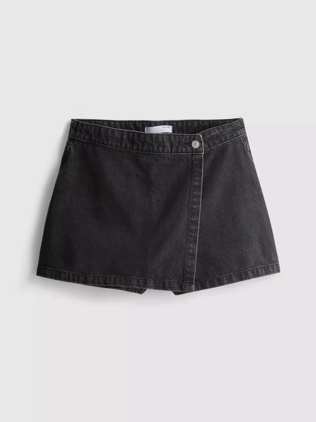 Skort i bomullsdenim med høy midje
