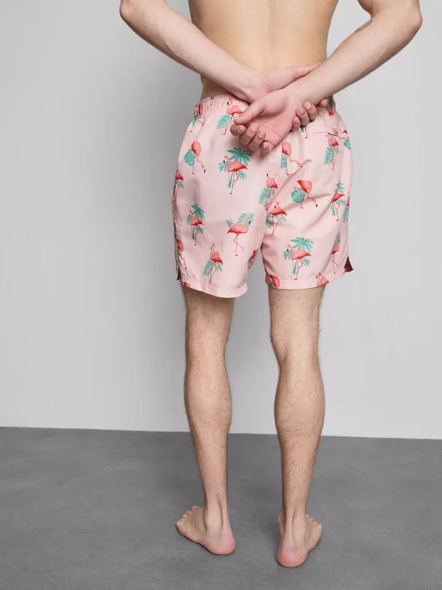 Strandshorts med flamingo-mønster