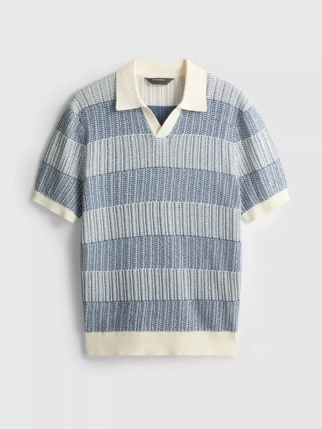 Strikket poloskjorte med strukturerte striper