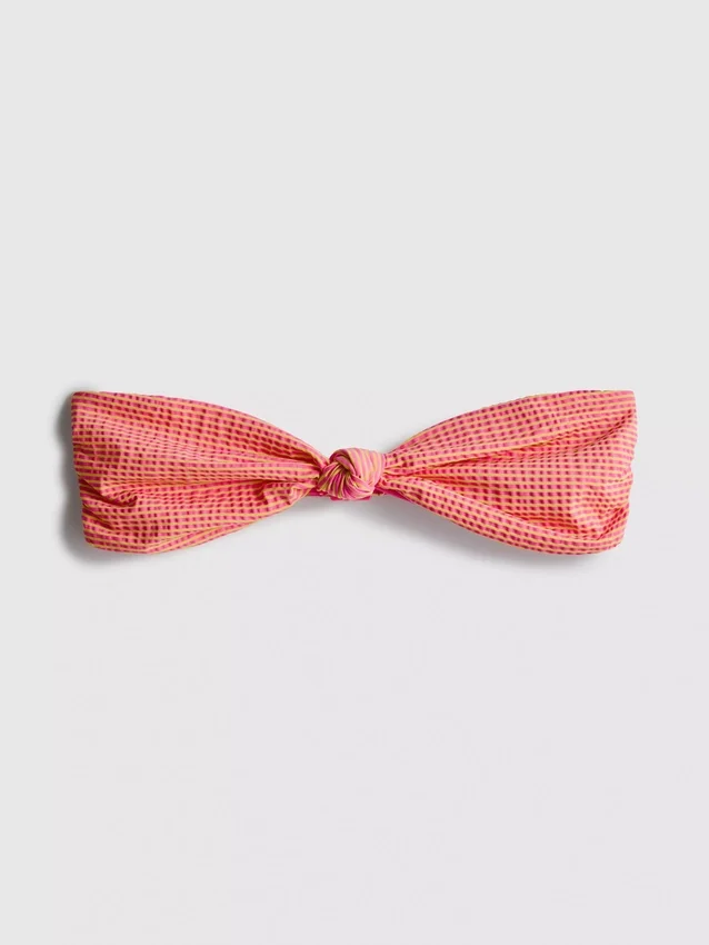Stripet bandeau-bikinitopp med knutedetaljer