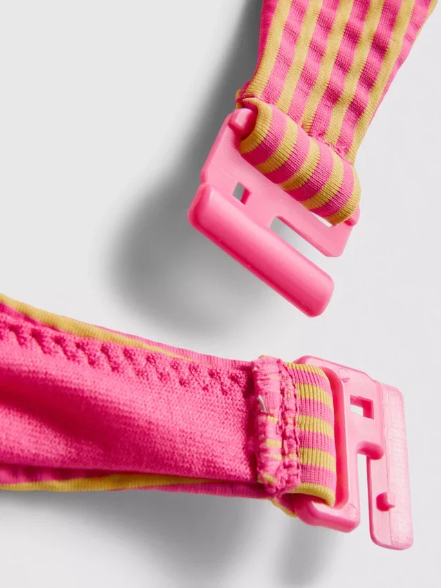 Stripet bandeau-bikinitopp med knutedetaljer