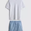Stripet pysjamassett med korte shorts