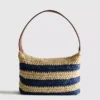 Stripet raffia-skulderveske