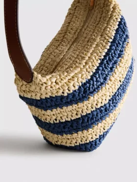Stripet raffia-skulderveske