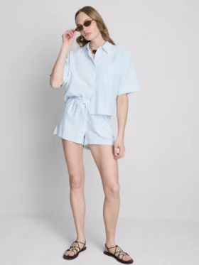 Stripete oxford-shorts med høy midje