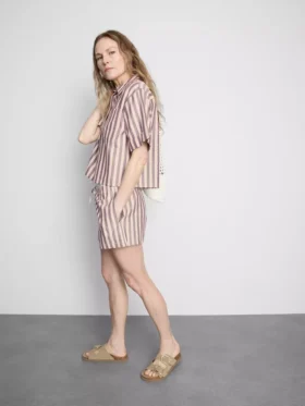 Stripete oxford-shorts med høy midje