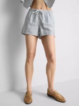 Stripete oxford-shorts med høy midje
