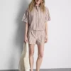 Stripete oxford-shorts med høy midje