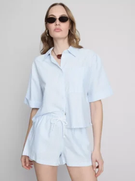 Stripete oxford-shorts med høy midje