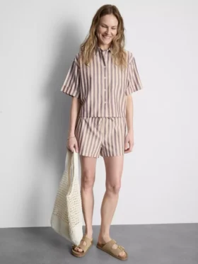 Stripete oxford-shorts med høy midje