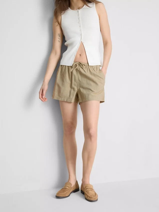 Stripete oxford-shorts med høy midje