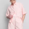 Stripete oxford-shorts med høy midje