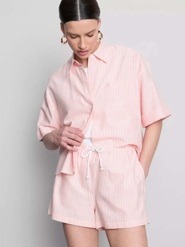 Stripete oxford-shorts med høy midje