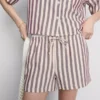 Stripete oxford-shorts med høy midje