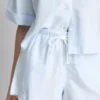 Stripete oxford-shorts med høy midje