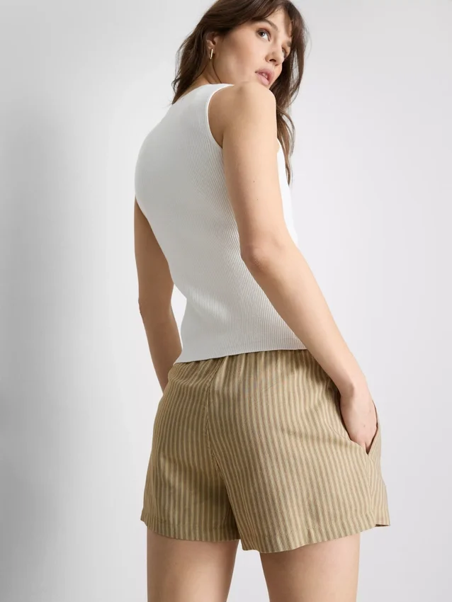 Stripete oxford-shorts med høy midje