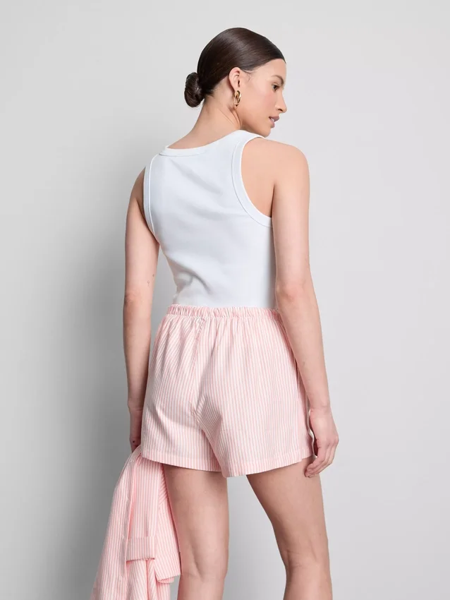 Stripete oxford-shorts med høy midje
